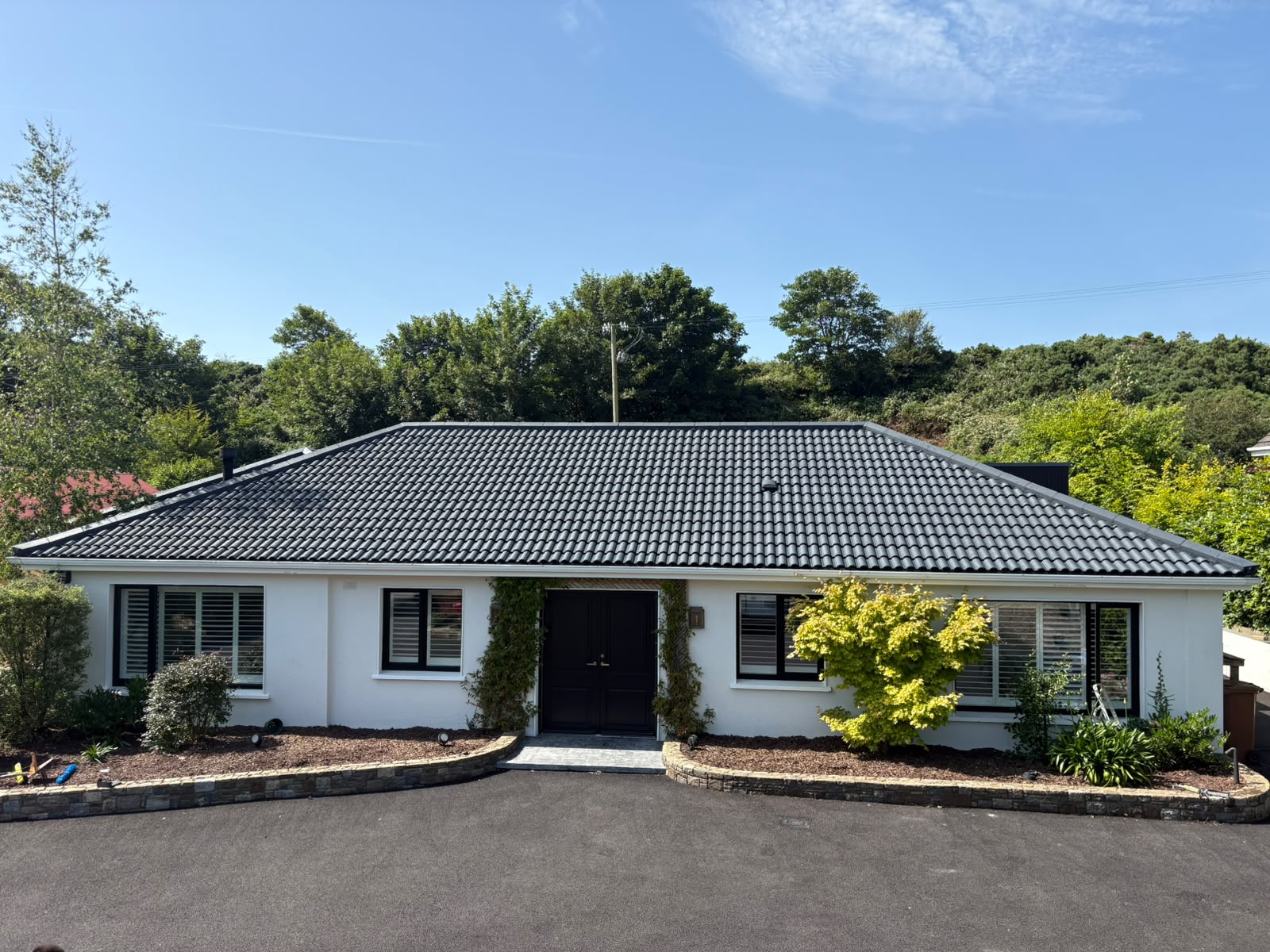 Roof tiles after pressure wash and biocide treatment in Kilkenny